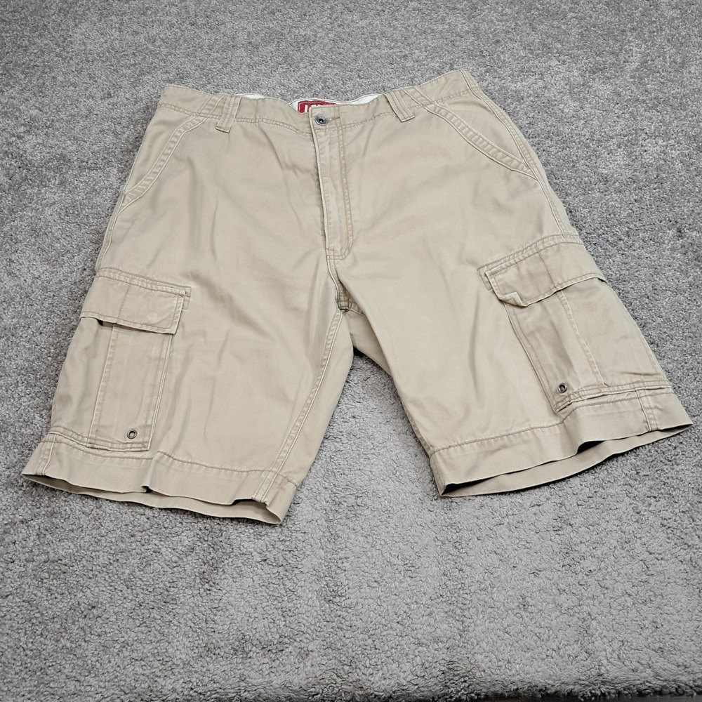 Levis Mens Cargo Shorts Khaki Tan 100% Cotton W38 Multi Pocket Utility Casual